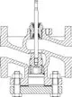 Schematische Darstellung eines Regelventils von IMI Hydronic Engineering, mit Schnittansicht zur Veranschaulichung der inneren Komponenten und des Durchflusswegs.